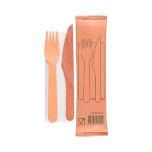 Holzbesteck 160mm Gabel Messer Serviette 400Stück